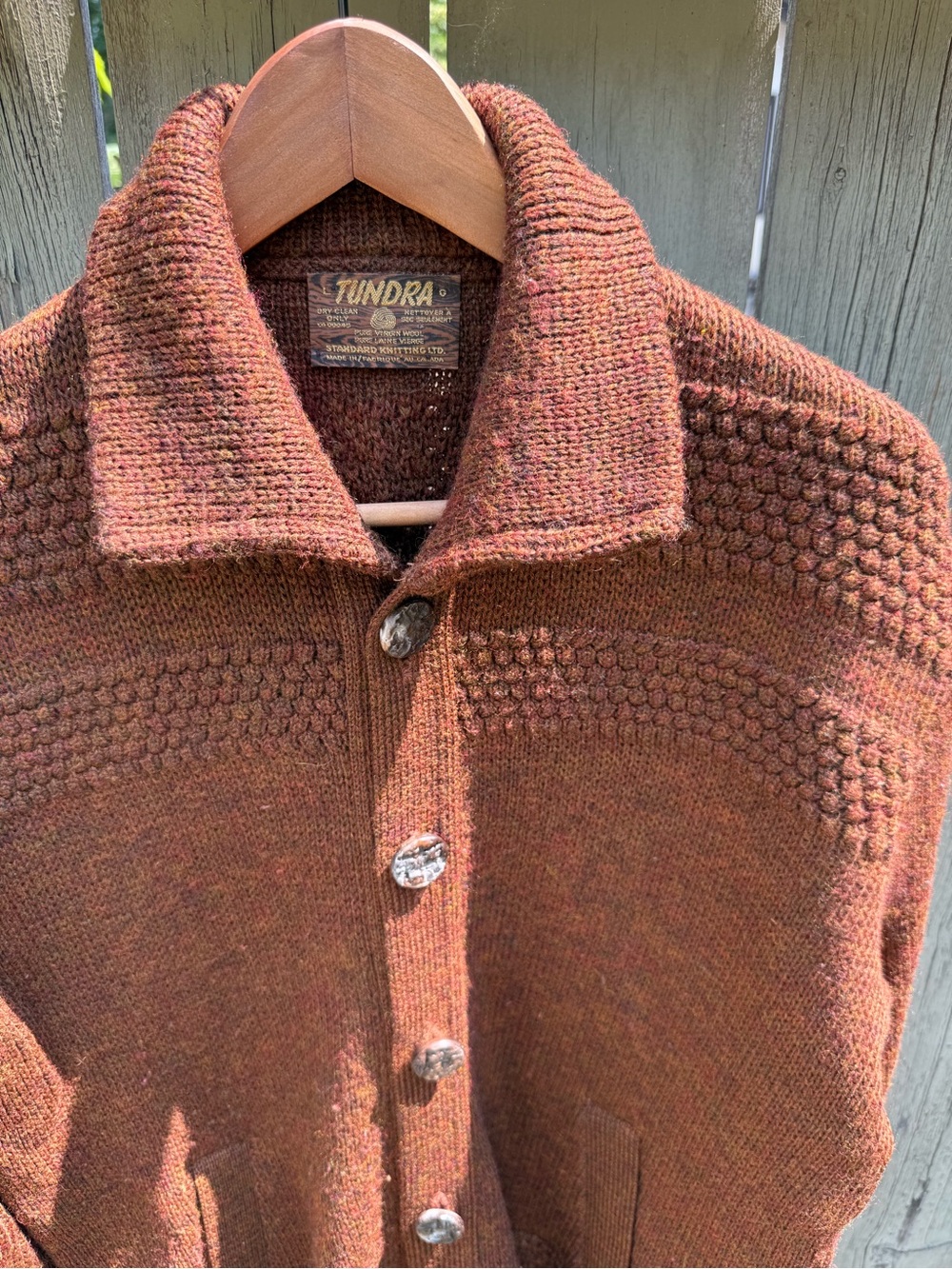 Vtg Tundra Canada Pure Virgin Wool Cardigan Sweater Mens Large Brown Chunky Knit